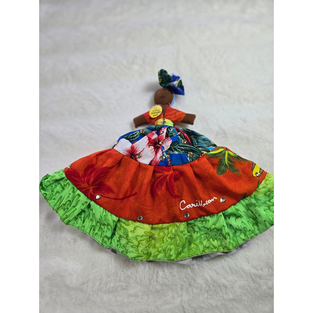 Vintage Caribbean Topsy Turvy Reversible Doll Handmade Tropical Floral Plaid New
